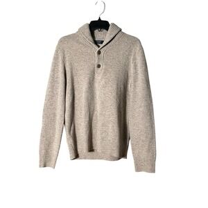 J. Crew Mens Medium Long Sleeve Shawl Collared Beige Lambswool Sweater #OP7-3‎